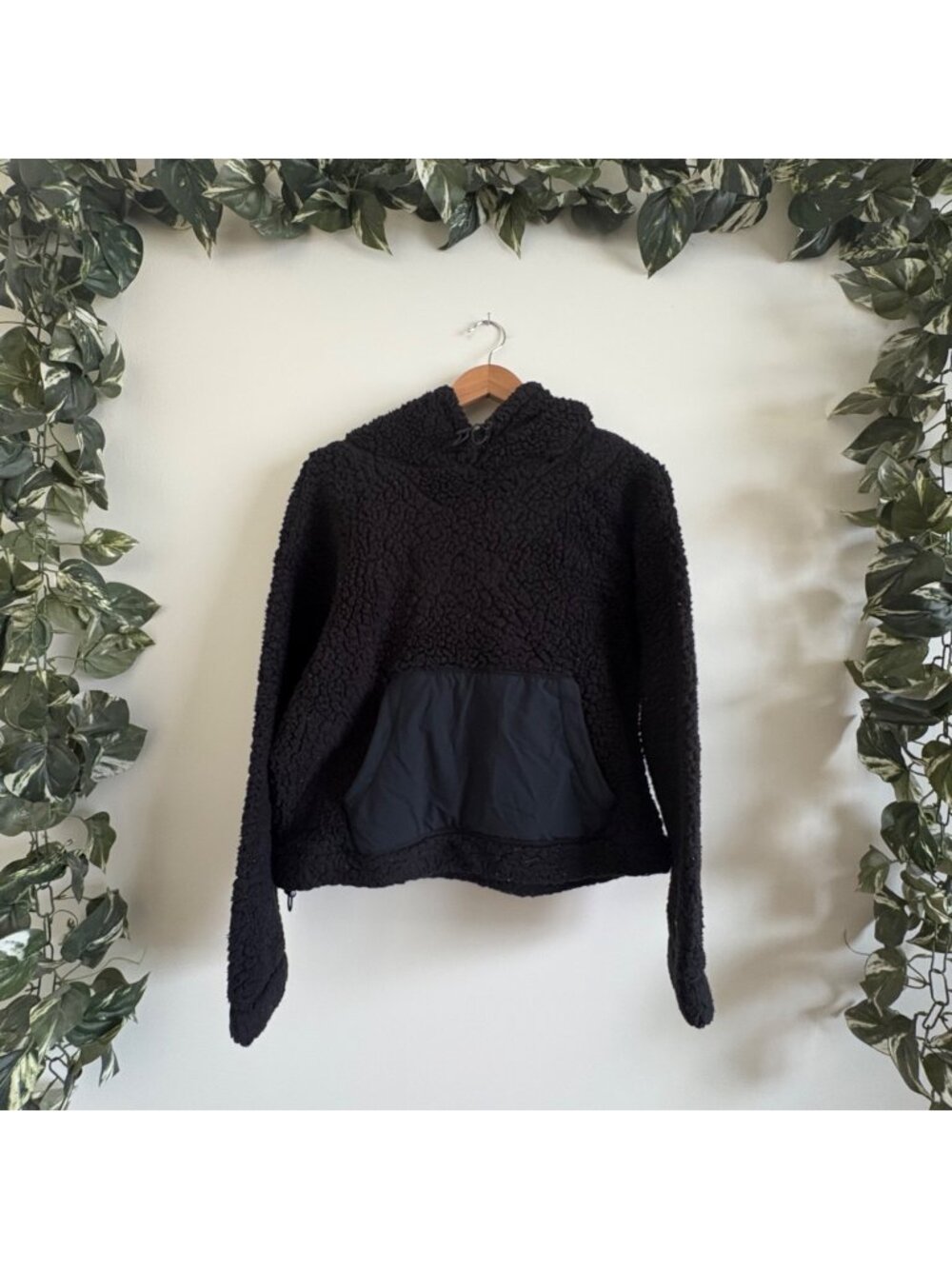 Zella Athletic Cassie Faux Shearling 1/2 Zip Pullover Hoodie Black Women’s Sz XS